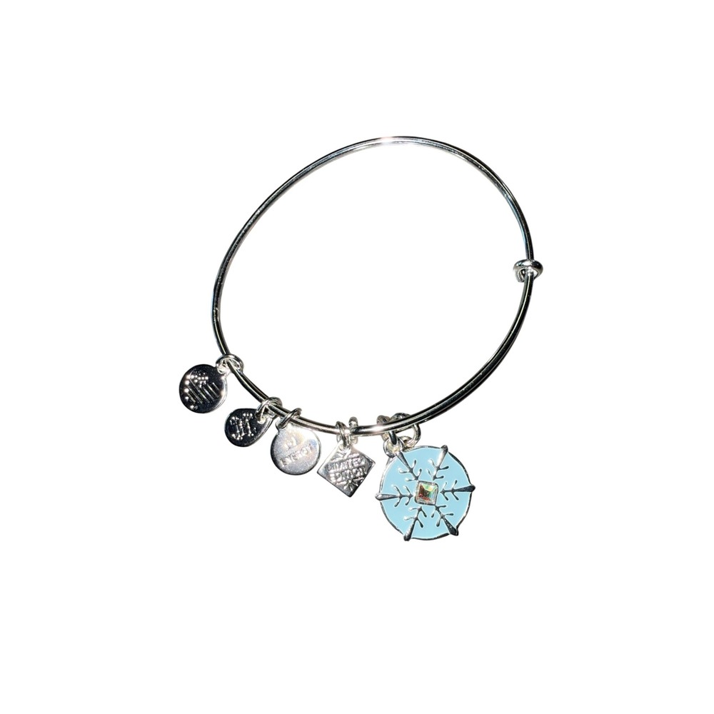 Alex and Ani Snowflake Bangle Bracelet Silver Limited Edition Blue Enamel Charm